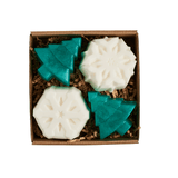 boxed set of two Christmas Tree soaps and two Snowflakes