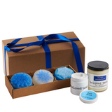 gift set- box with candle, soap set of three snowflakes, body butter